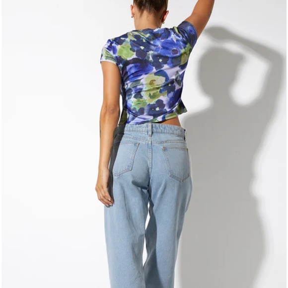 MOTEL ROCKS Sianda Crop Top In Abstract Watercolour Blue - Picture 6 of 7